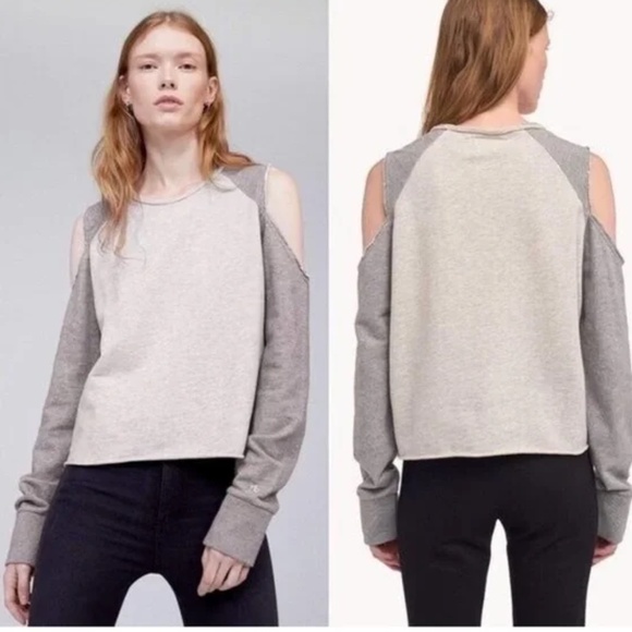 RAG & BONE Standard Issue Slash Pullover Cold Shoulder Sweatshirt Size Small - Picture 1 of 6